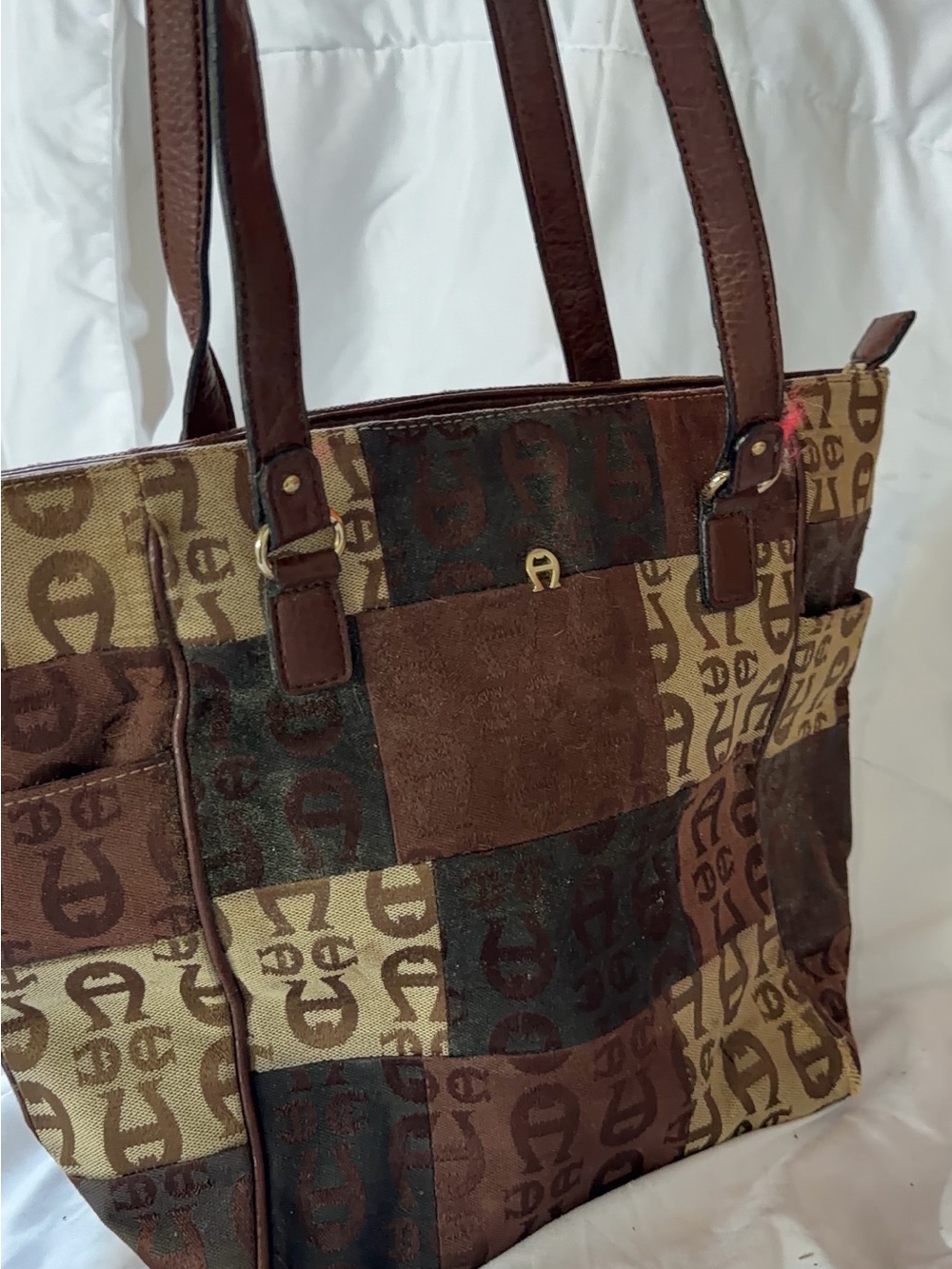 Etienne Aigner Brown Patchwork Logo Tote